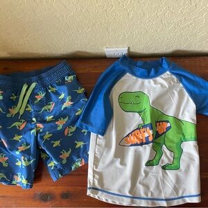 Surfing Dinosaur 2 Piece Matching Swimsuit Bathing Suit Size 5T Carter’s